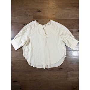 Allie Rose Ivory Textured Split V-Neck Raglan Sleeve Oversized Blouse Large